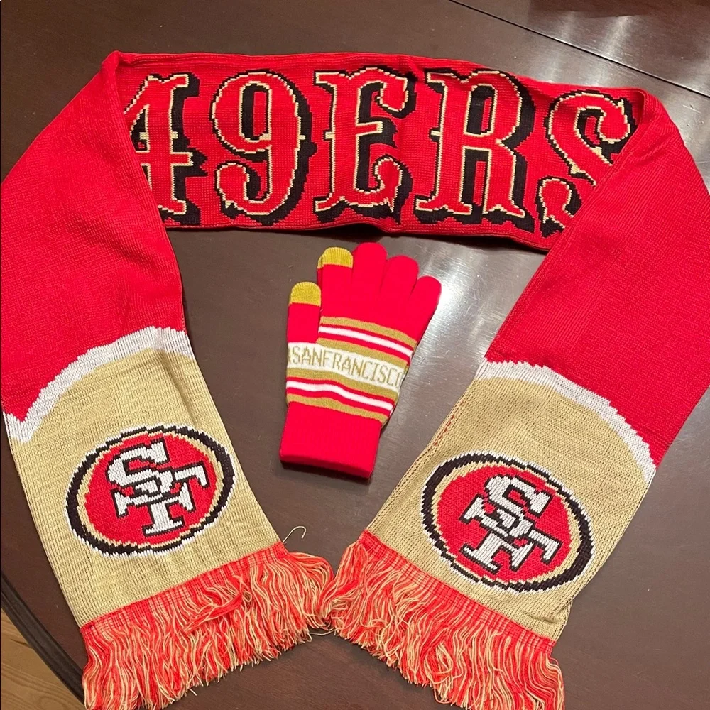 San Francisco 49ers Red Gold Scarf texting Gloves Set - FOCO NWT